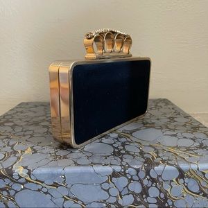 BCBG Satin and Crystal Encrusted Knuckle Clutch